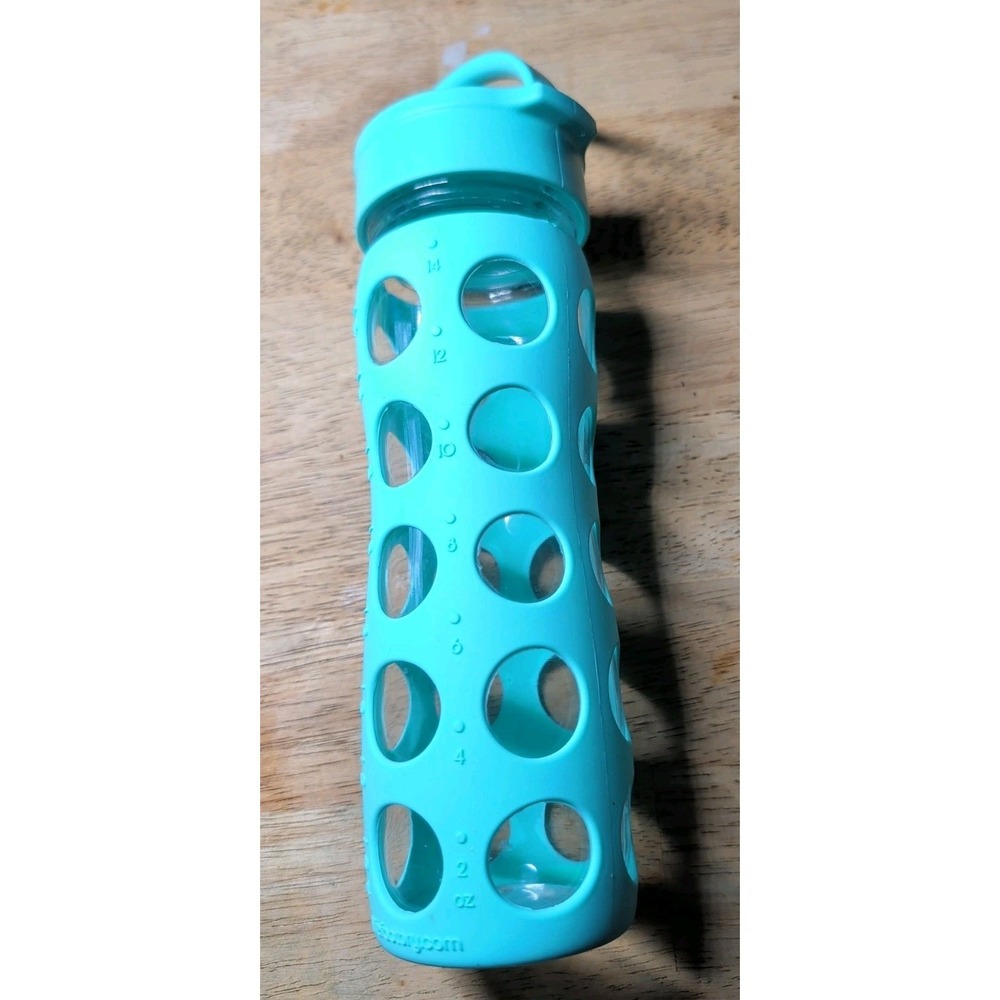 Lifefactory Glass Water Bottle 16 oz Aqua Blue Silicon life factory top LN